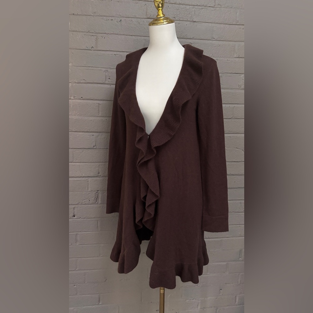 Lilly Pulitzer Cashmere Brown Ruffled Sweater - Picture 4 of 11